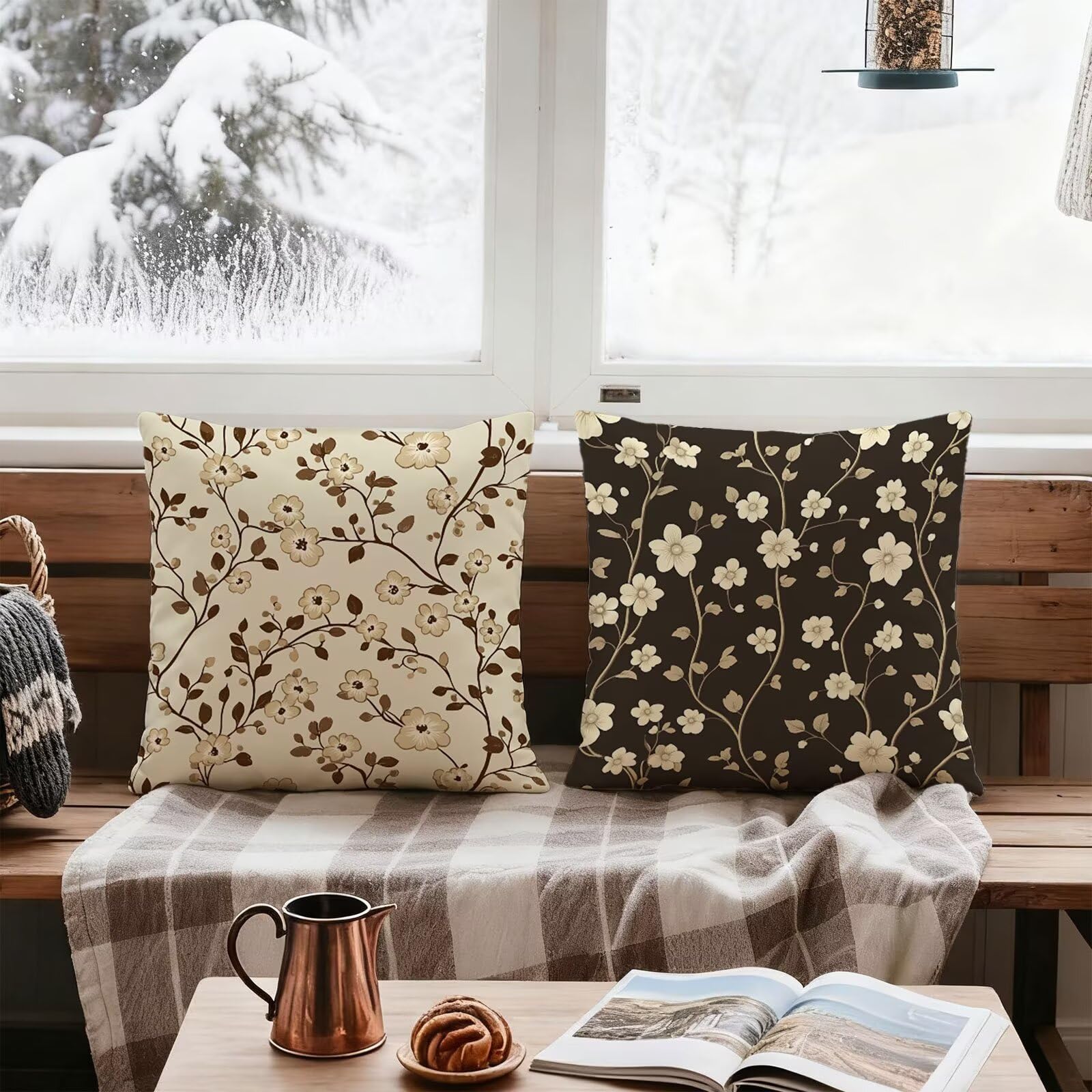CrèMe Housse Coussin 60x60 Violet Taie Oreiller 60x60 Lot de 4 Super Doux Protege Oreiller 60 x 60 Decoration Automne Taie D'oreiller Carrées Coussin Canape, pour Maison Chambre Canapé Chaise E - 390