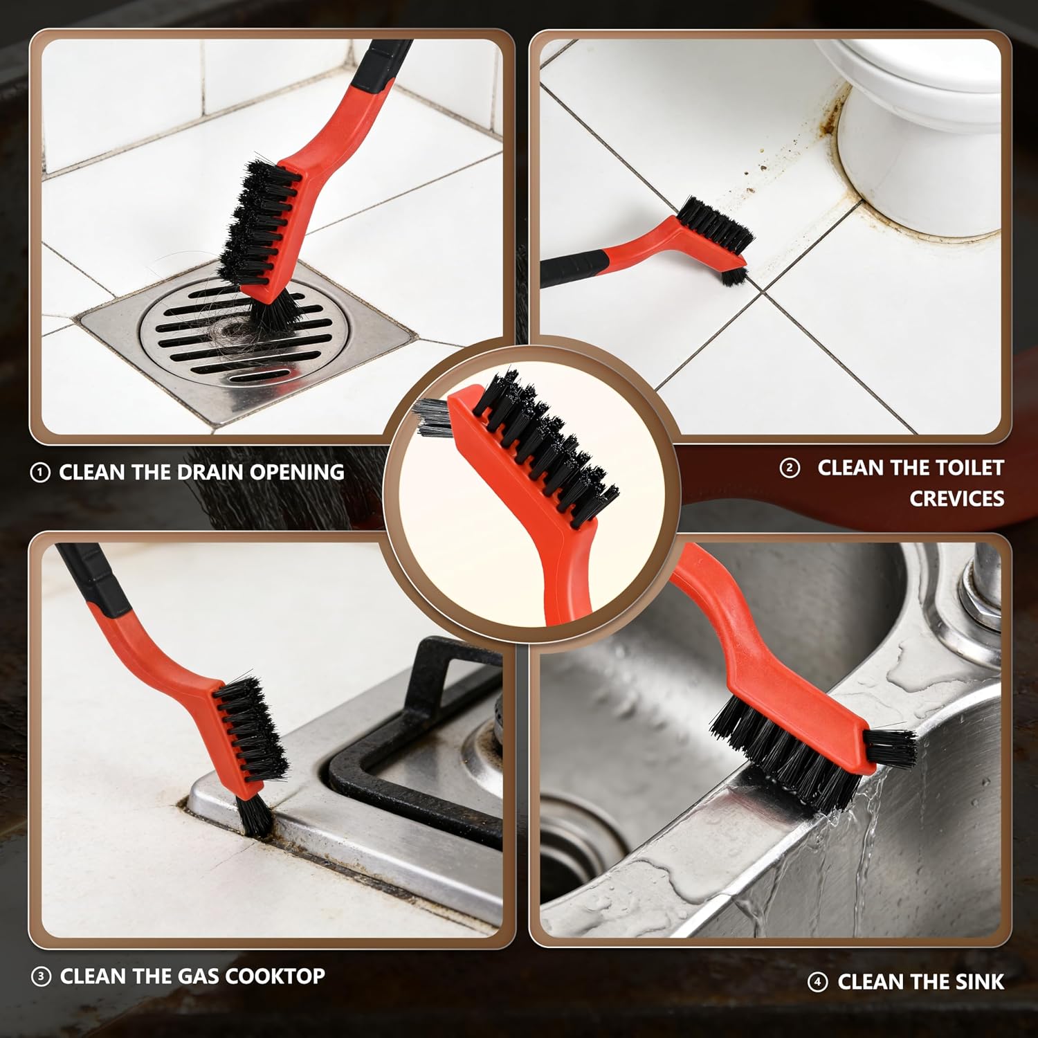 6 Pieces Wire Brushes Set, Nylon/Brass/Stainless Steel Bristles for Cleaning Welding Slag and Rust,Scratch Brush with Mini Head & Hanging Hole for Everyday Cleaning (6, Combo Pack)