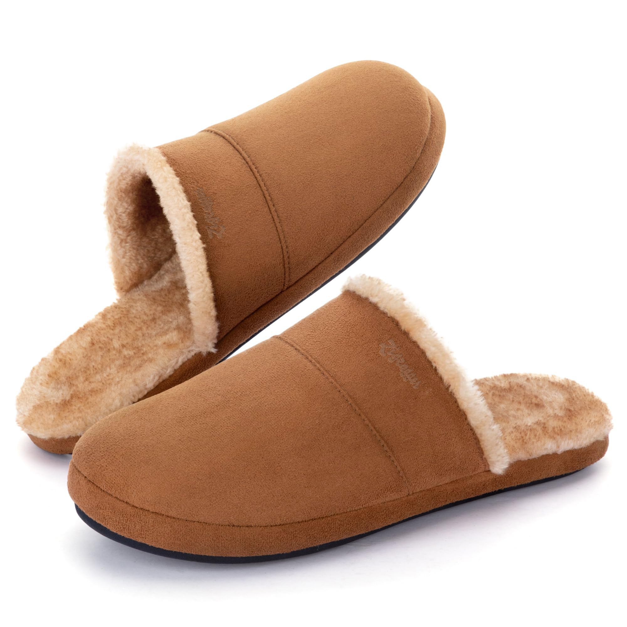 Zigzagger Mens Fuzzy Scuff House Slippers Indoor Memory Foam Winter Warm House Shoes
