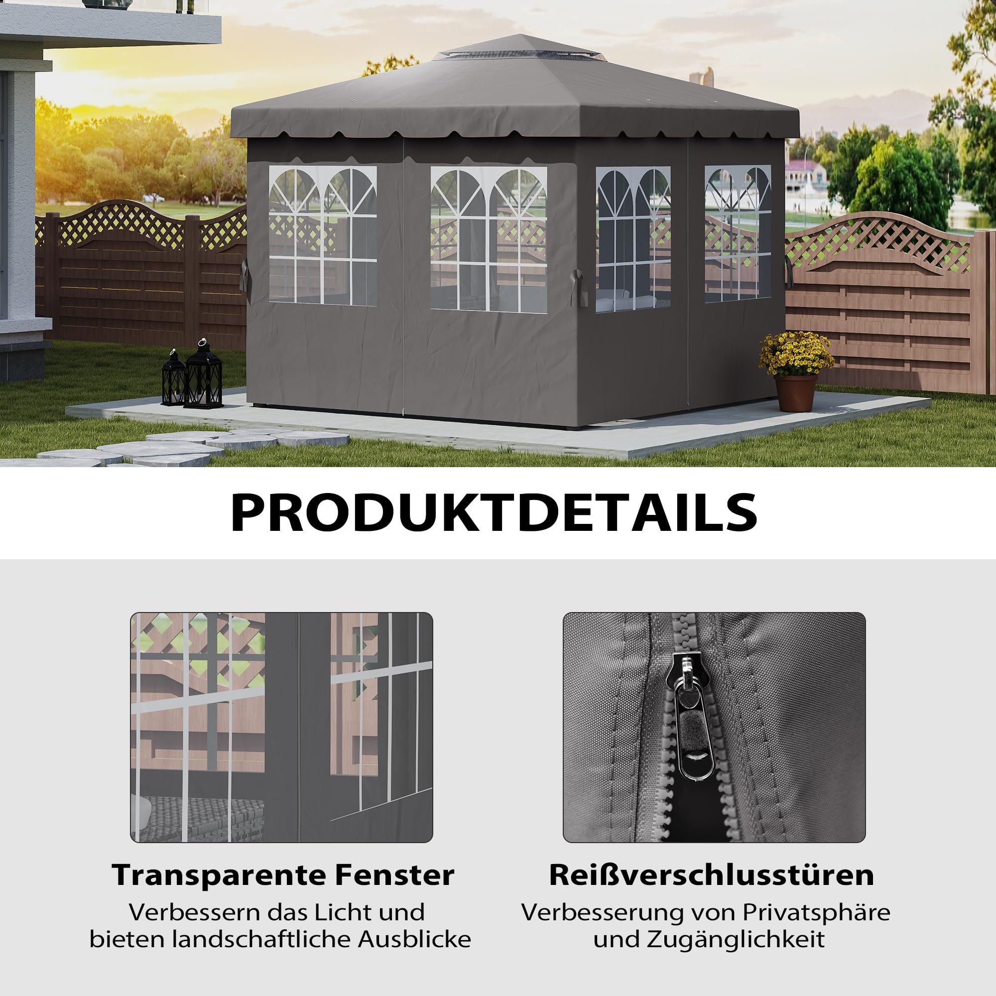Panneau Latéral Pour Tonnelle Outsunny - Pour Tonnelles Pop-up 3x3m, Avec 4 Sacs En Maille Et 2 Poches - Gris - 8