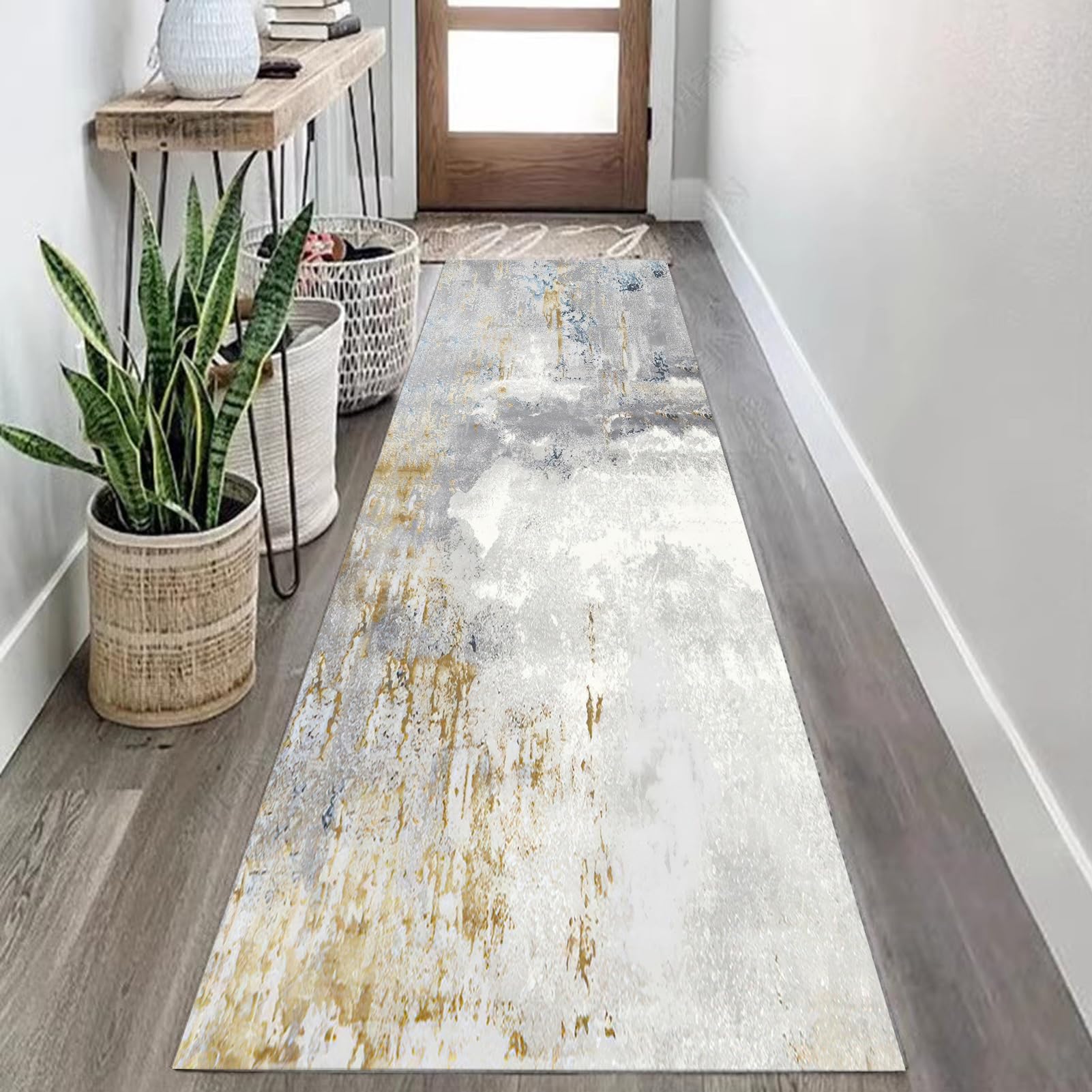 Tapis long de couloir gris et jaune tapis de passage antidérapant pour entrée