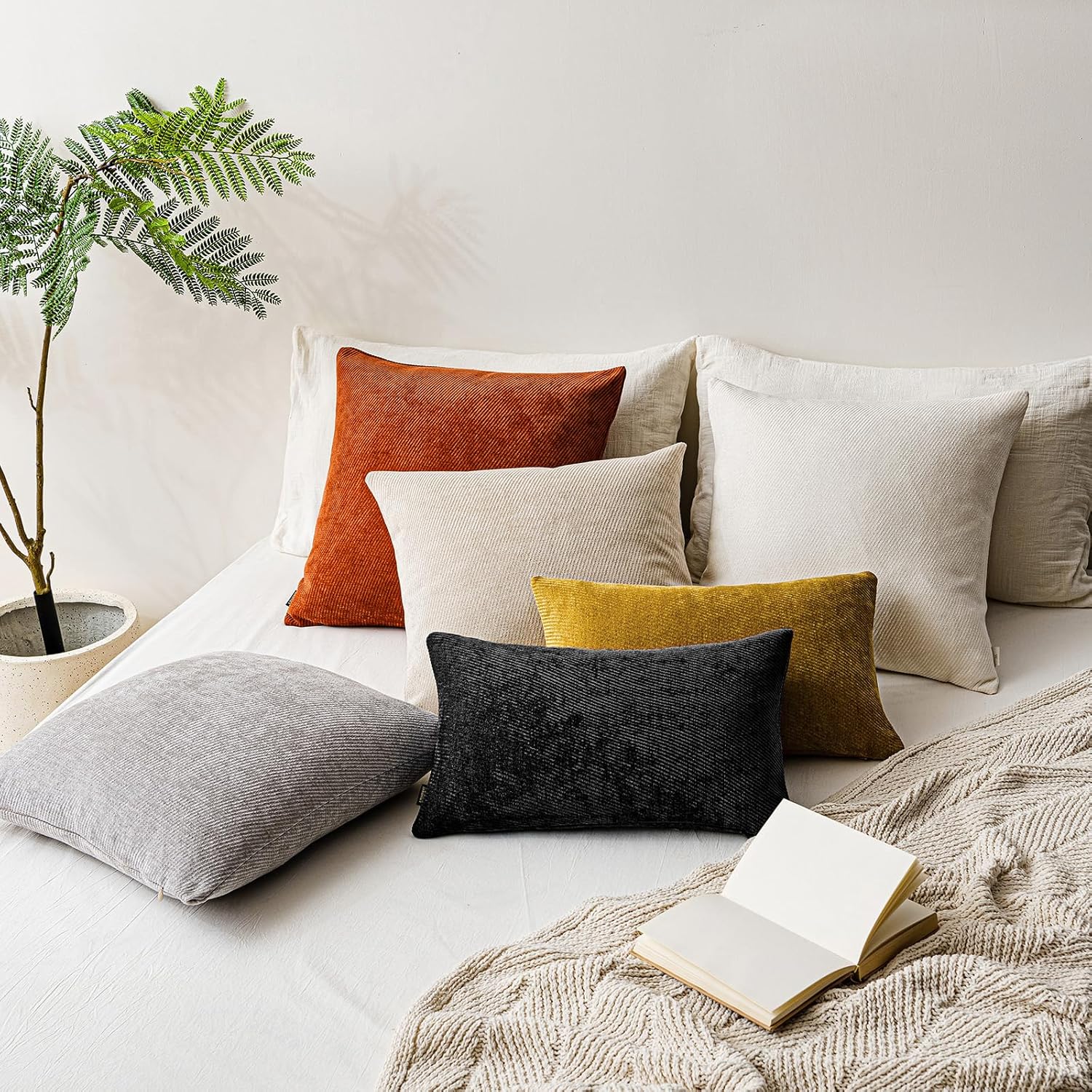 a moment Pack of 2 Decorative Chenille Throw Pillow Covers with Twill Cushion Covers for Sofa Living Room Couch Bed 20x20 Inch Black - Image 7