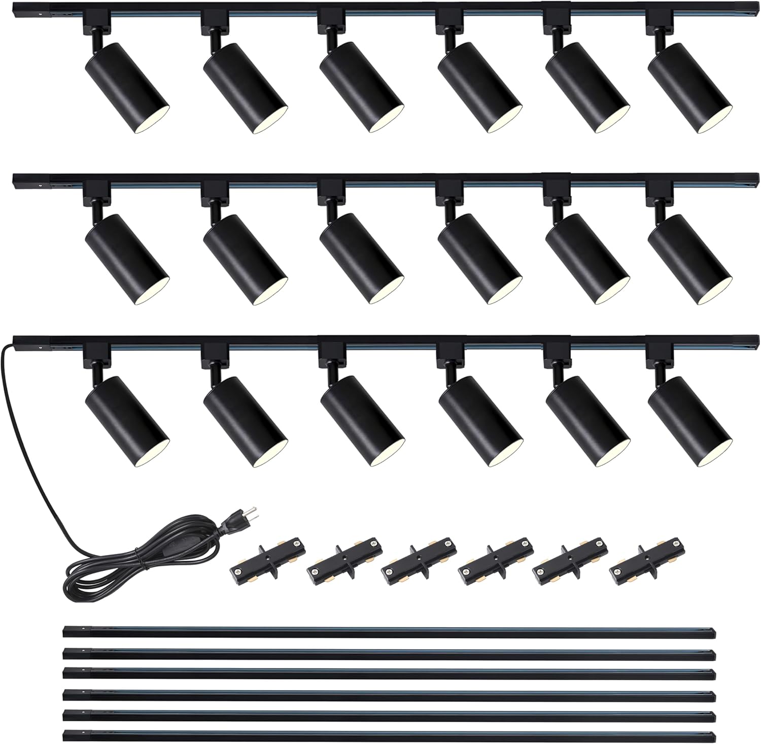 Plug in Track Lighting with Power Cord, 18-Light GU10 Track Lighting Kit with 13FT H Type Track Lighting Rails, Modern Kitchen LED Track Lighting Fixtures Ceiling Spot Light, Black (No Bulbs)