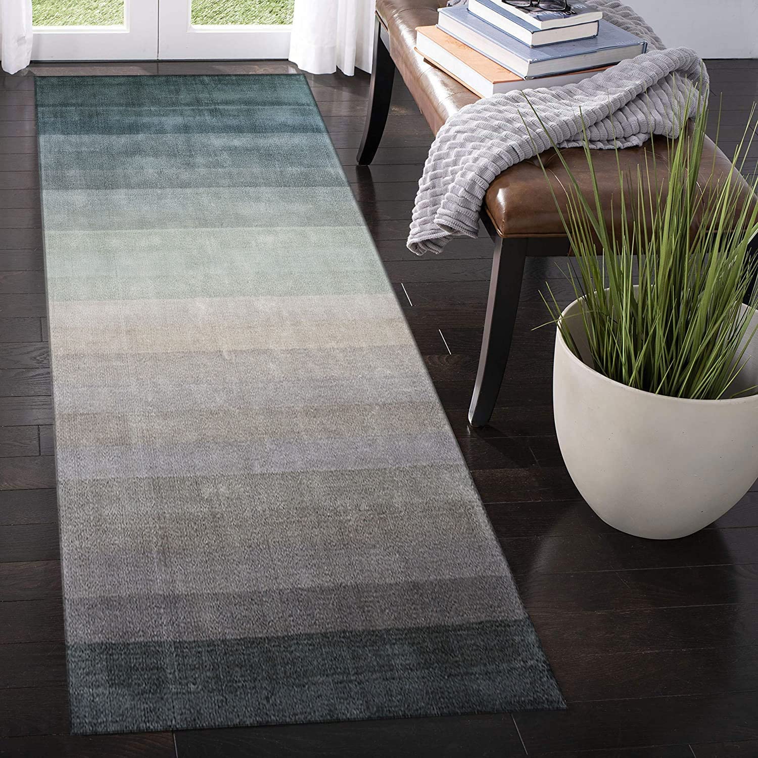 Läufer Teppich Flur Küche rutschfest Waschbar Geometrische Streifen Patchwork Design Vielseitig einsetzbar im Wohnzimmer 120x800cm