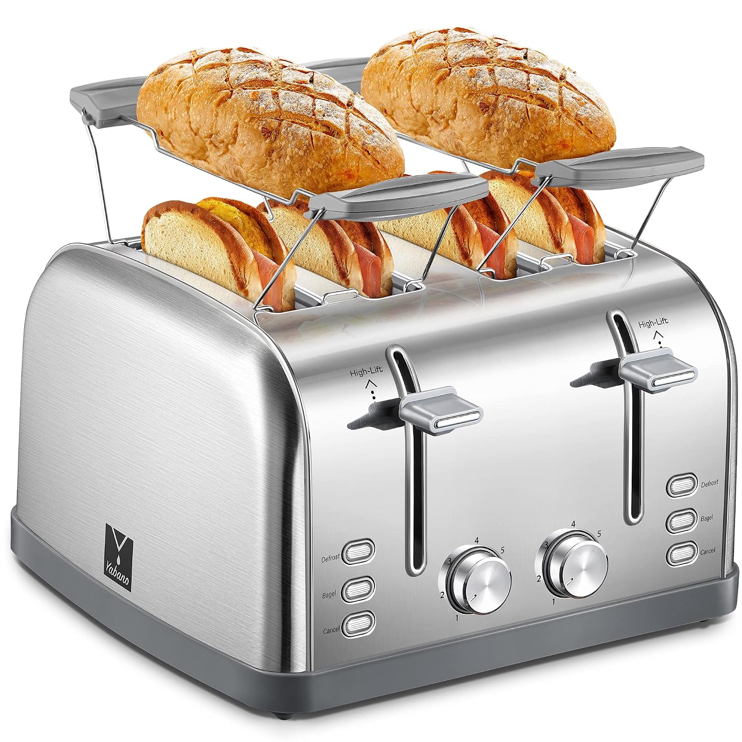 Yabano Retro Bagel Toaster - 2 Slice, 2 Extra Wide Slots, 7 Shade Settings, Defrost/Bagel/Cancel, Removable Crumb Tray, Stainless Steel, Silver, view 15