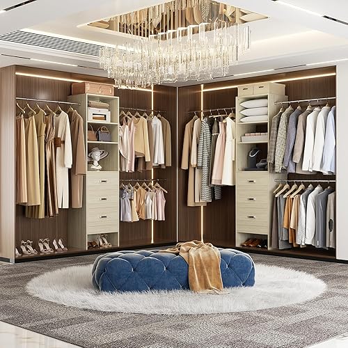 Miniatura 2 de Sistema organizador de armario de 96 pulgadas con 3 varillas para colgar, organizadores de armario de 8 pies y almacenamiento con 3 cajones de