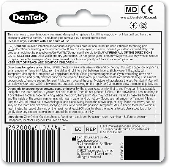 DenTek Temparin Max Home Dental Repair Kit for repairing lost fillings and loose caps, crowns or inlays - 12+/ 13+ Repairs(package may vary) (Pack of 2)