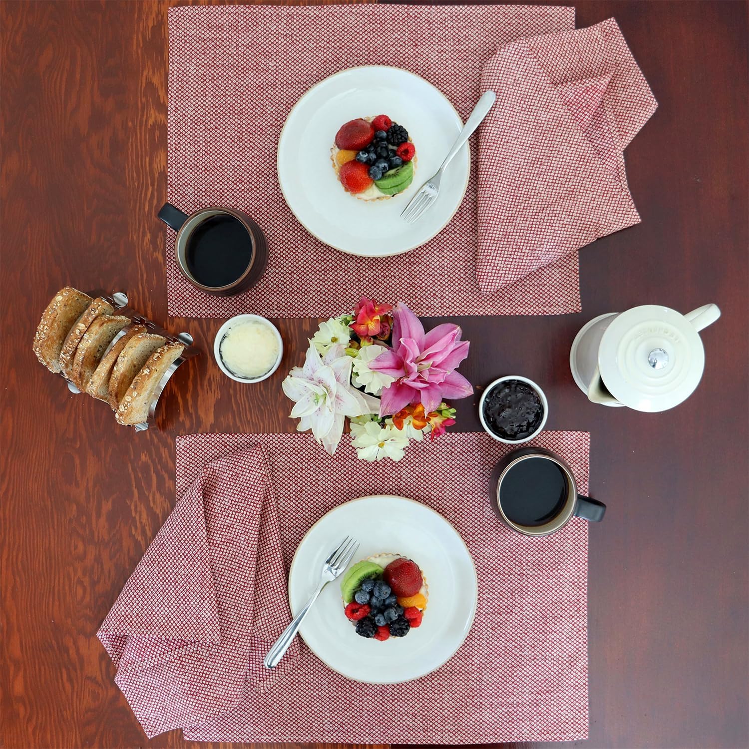 Huddleson Shibori Japanese Cotton Placemat, Red, Set of Four Sewn in US