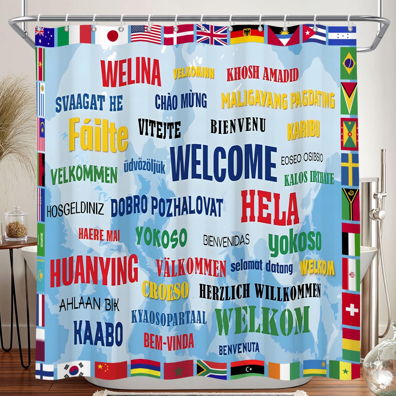 Amazon｜Duluxykl 国際旗シャワーカーテン 世界地図 バスルーム用