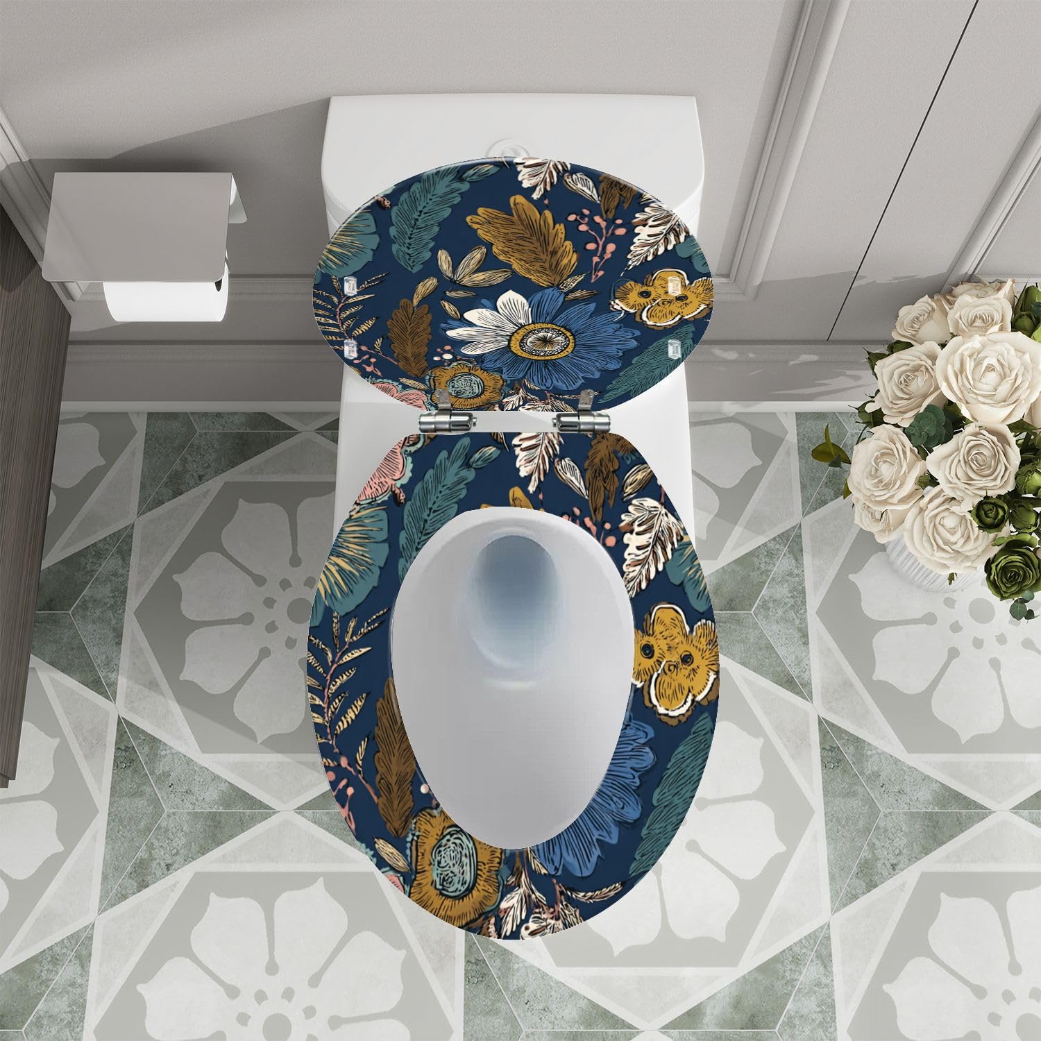Asiento de inodoro alargado con cierre suave para baño