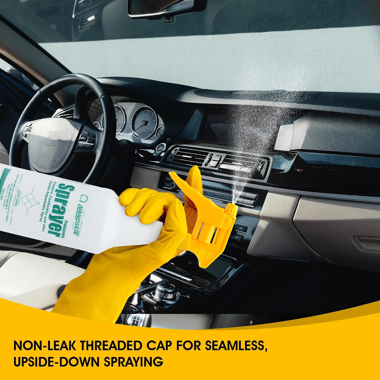 Nanoskin 6-Pack Upside Down Trigger Sprayer | Car Detailing, Household Cleaning, Gardening- 28/400 Neck, 9 1/4" Dip Tube, Adjustable Nozzle, Ergonomic Design, Chemical Resistant, Sprays from Any Angle