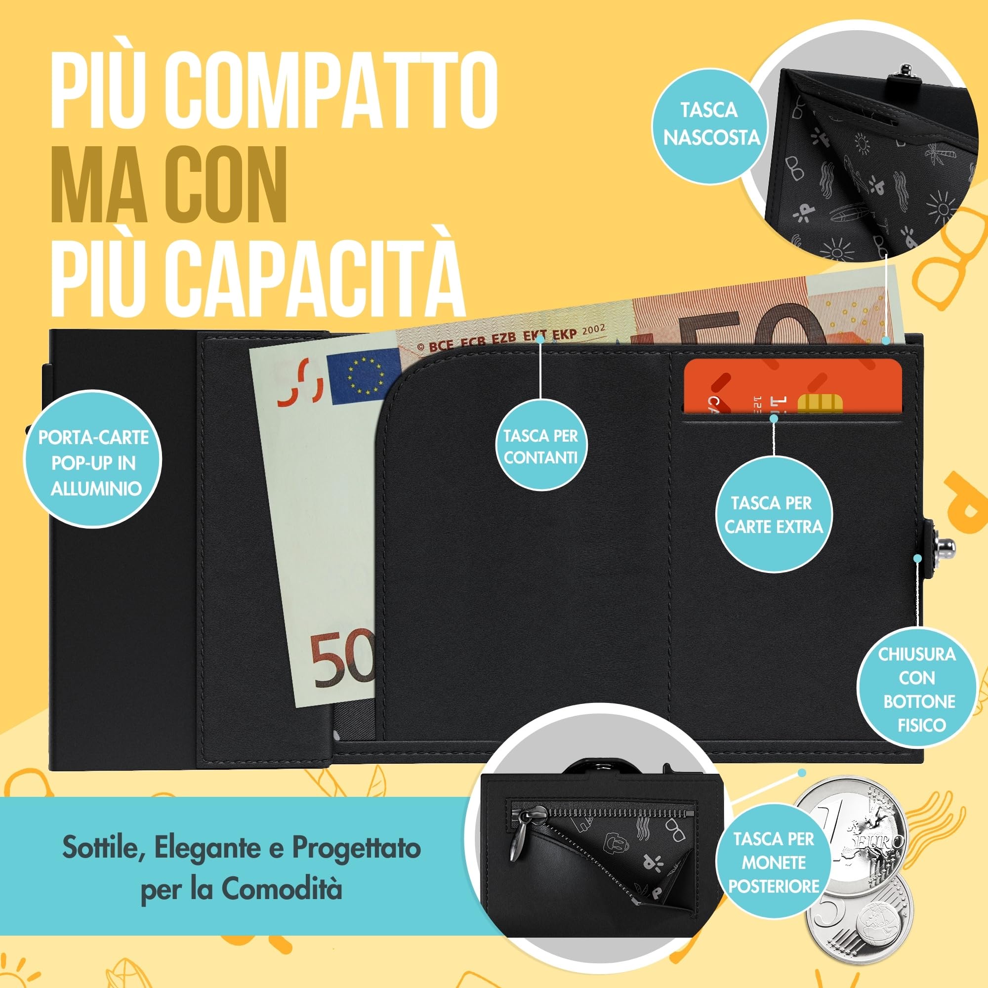 PAGO-POP Portafoglio Uomo Slim | Portacarte Tascabile, Porta Tessere Piccolo, Wallet in Nero carbonio