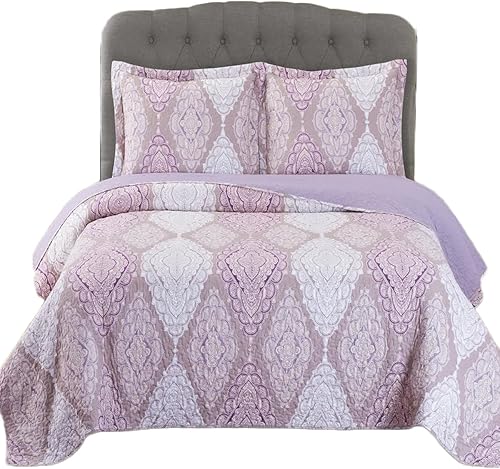 Jewel- Juego de edredón de 3 piezas tamaño KingCalifornia King de 110 x 96 pulgadas, juego de colcha de microfibra estampada de lujo