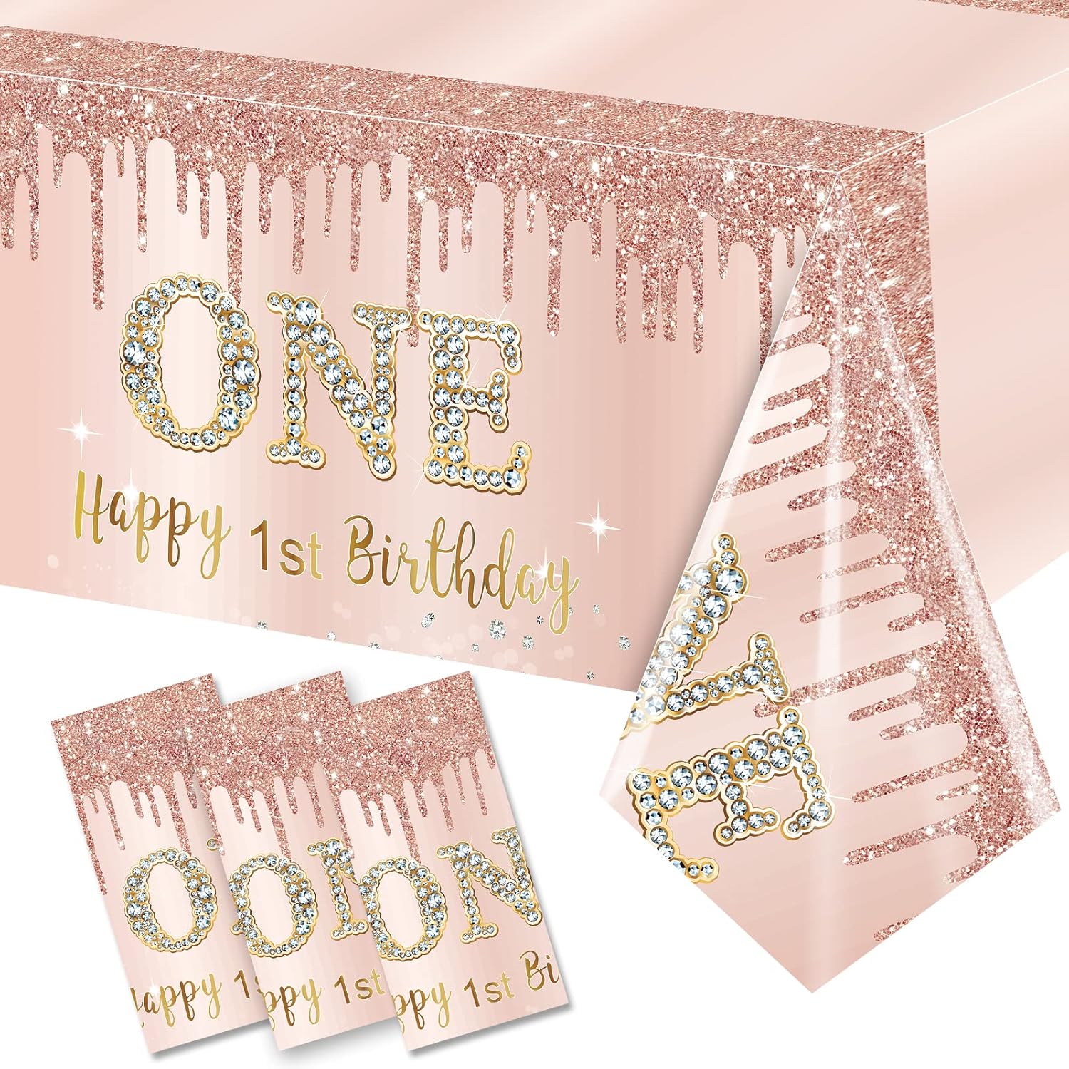 3 Pcs 1st Birthday Tablecloth Decorations for Baby Girls