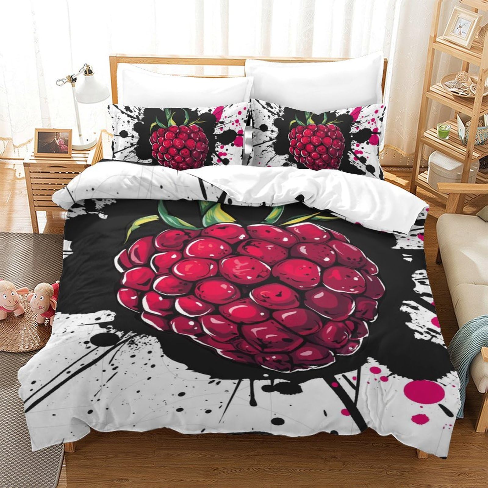 Housse de couette fraise 140x200 parure de lit microfiche enfant ado