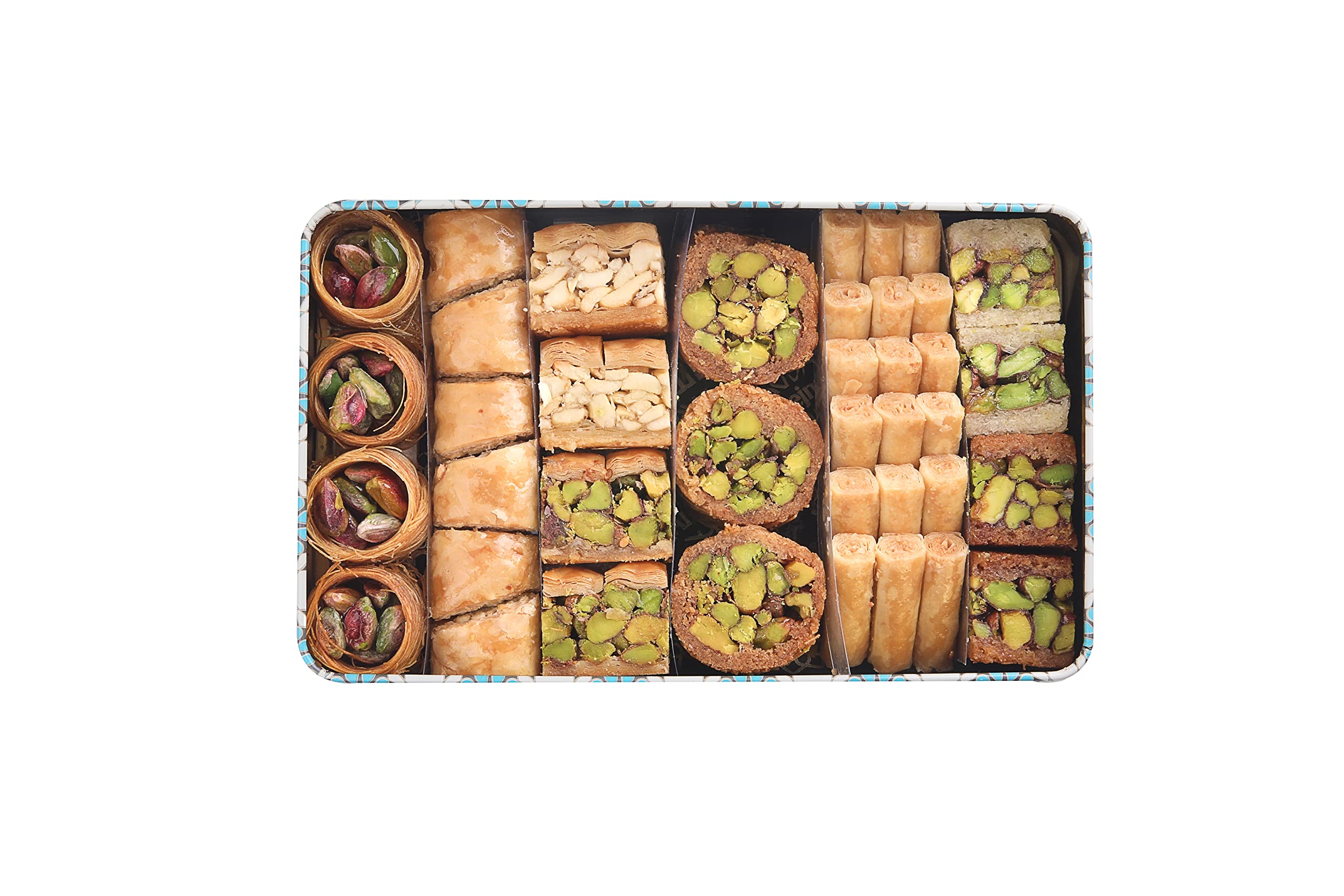 Al Nejmah Sweets Since 1970 Premium Luxury Assorted Baklava Pastry Gift Basket Tin Box | 100% Natural Pistachio, Pine Nut, Cashew, Almond | Traditional Dessert | No Preservatives, No Additives | Net Weight 1 lb