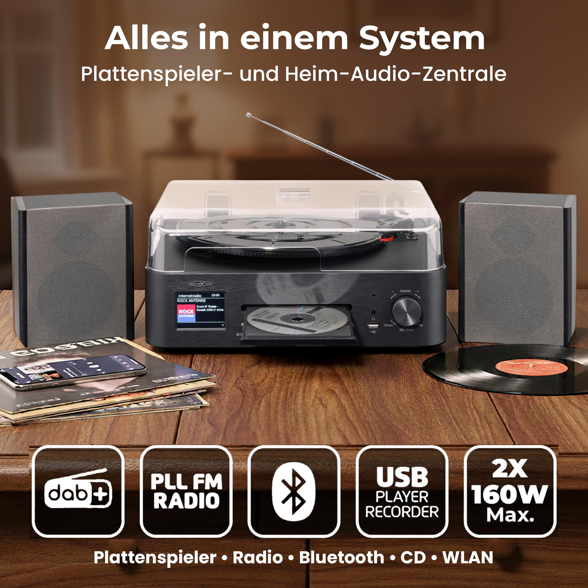 Image secondaire de Platine Disque Rétro Reflexion HIF2082DAB avec Haut-Parleurs et Bluetooth