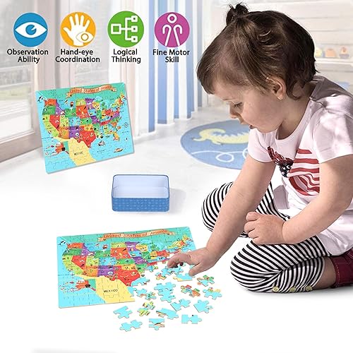 Miniatura 141 de LELEMON Rompecabezas para niños de 4 a 8 años, rompecabezas de 100 piezas para niños, rompecabezas educativos para niños en una caja de metal