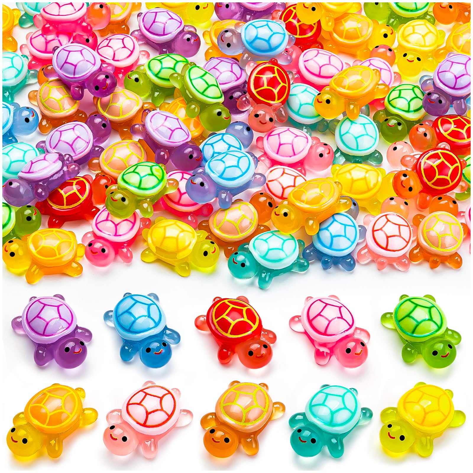 SYWHXY 160Pcs Luminous Mini Resin Turtles Glow in The Dark to Hide, Cute Turtles Animals Figurines for Garden Micro Landscaping Home Decor Party