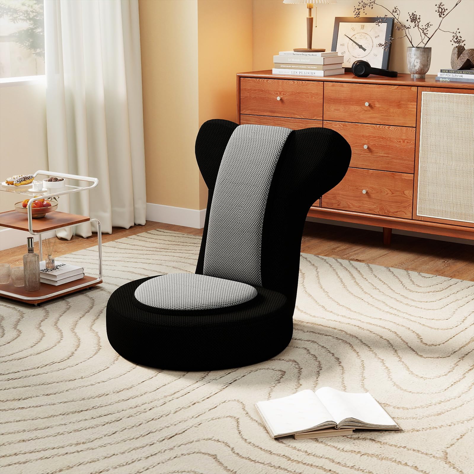 GOPLUS Bodenstuhl, Bodensofa mit Verstellbarer Kopfstütze & Rückenlehne, Bodensessel klappbarer mit Schlaffunktion & Liegefunktion, Floor Chair, Lazy Sofa, Meditationsstuhl für Wohnzimmer (Grau)