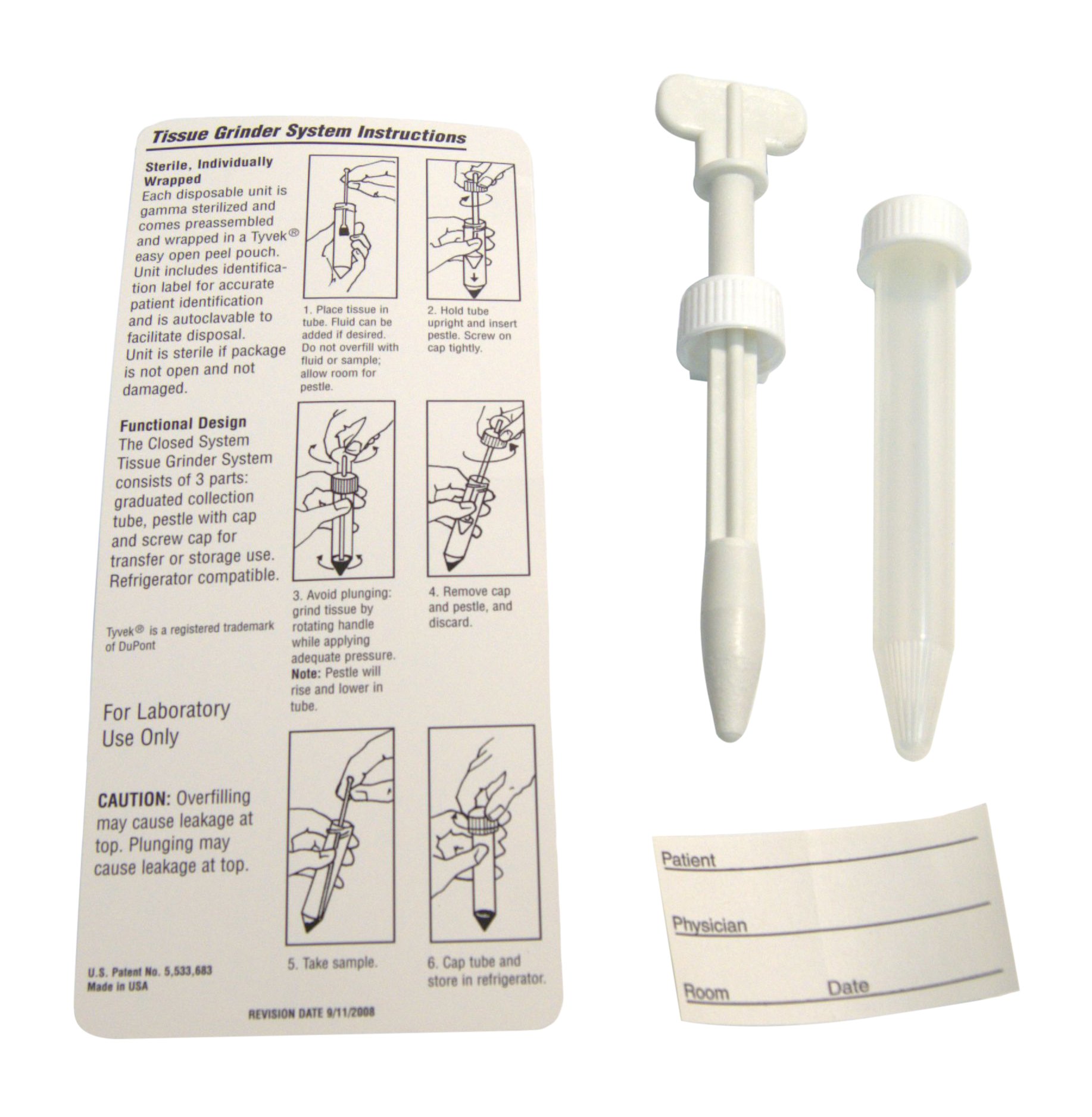 KIMBLE CHASE Life Science 749600-0015 Polypropylene Sterile Closed-System Tissue Grinder, 15 mL Capacity