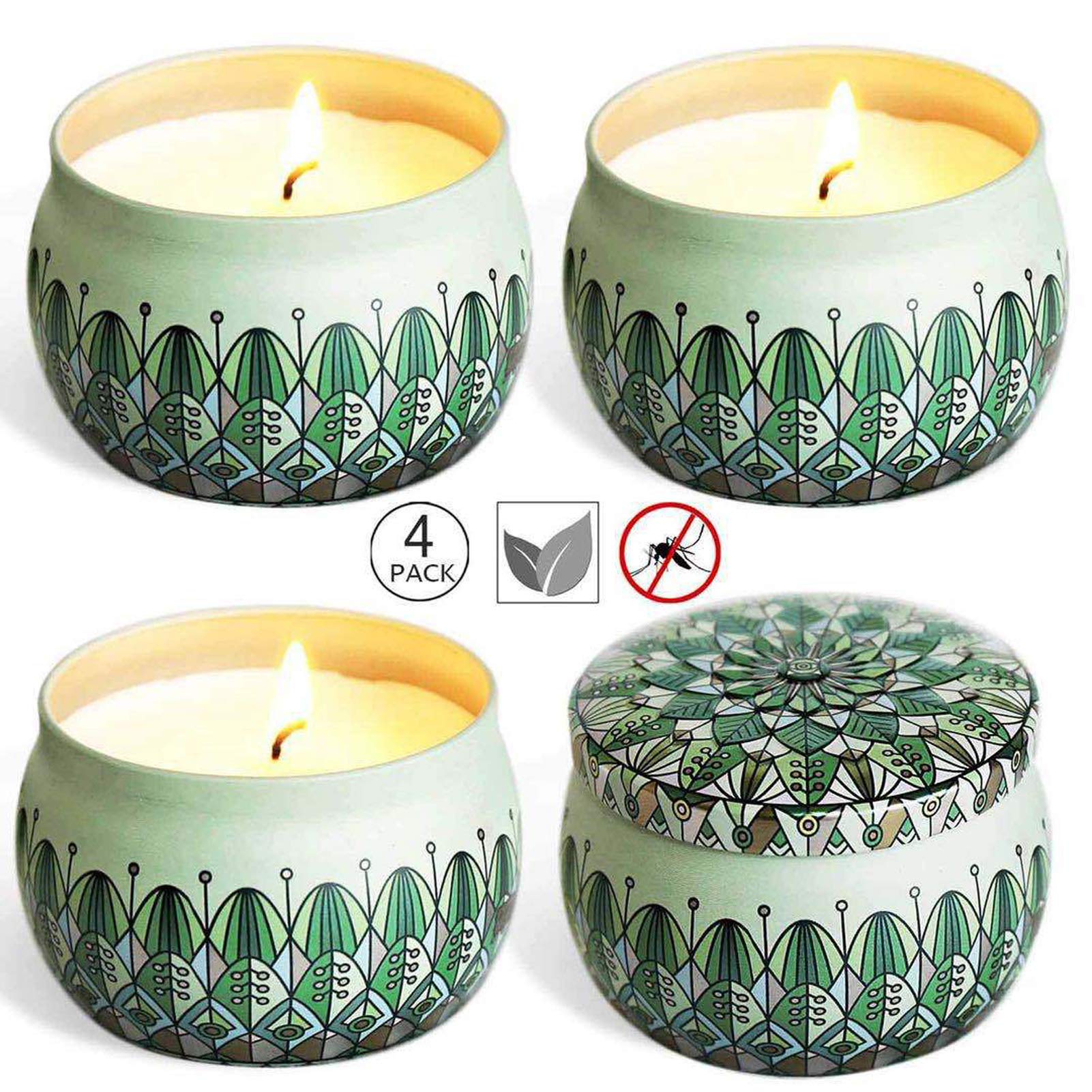 Natürliches Sojawachs Duftkerze Geschenkset, 4 Pack Aroma Blechkerzen, Muttertag Aromatherapie Kerze, Geburtstag Yoga Damen Geschenke