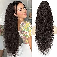 Vista 14 de ALXNAN Cola de caballo con clip de garra, extensión de cola de caballo marrón oscuro de 26 pulgadas para mujer, extensiones de cabello sintético