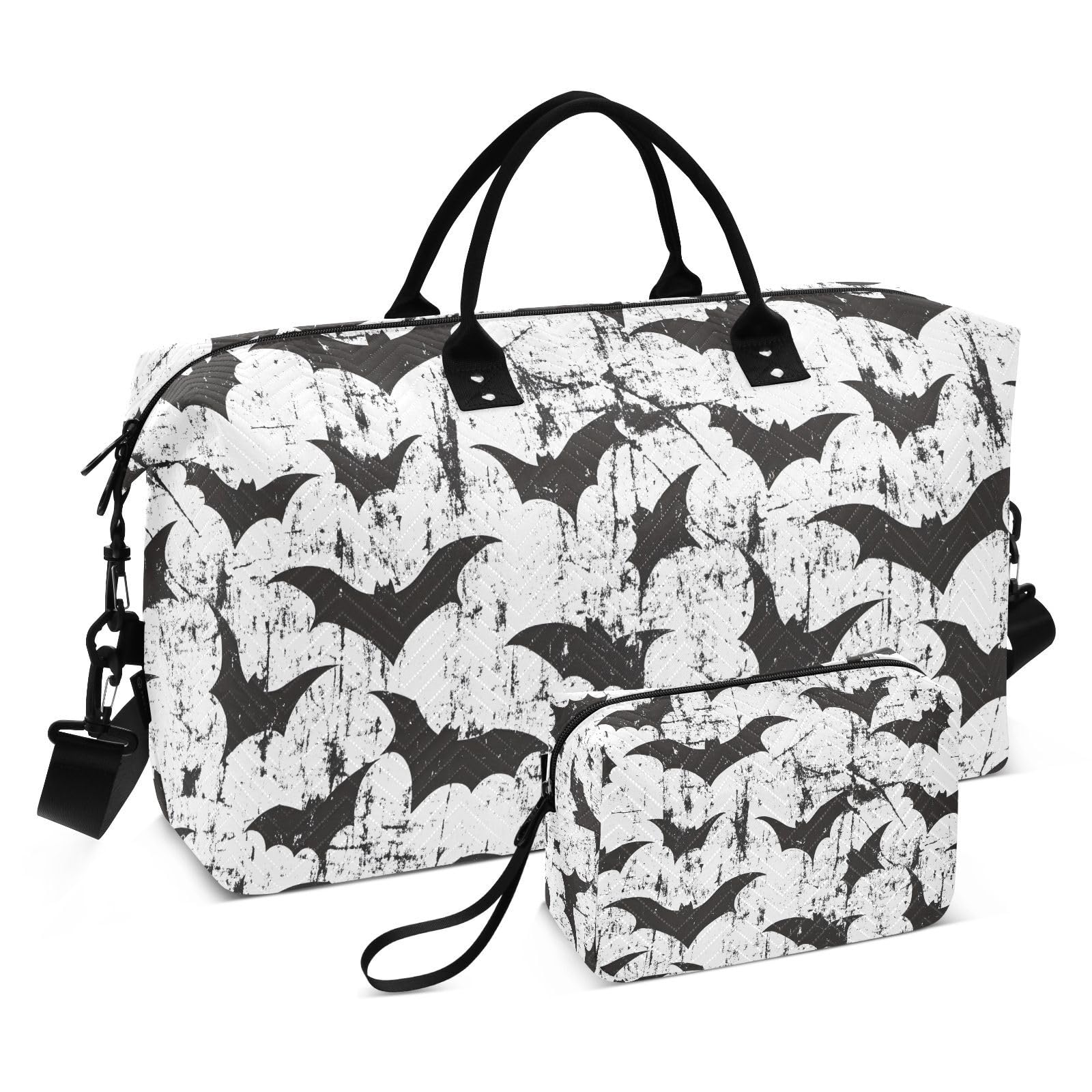 WOIWB Duffel Bag Set for Travel Gym Sport, Weekender Bag Carry on Overnight Bags for Women Men-Bats Vintage Black Print