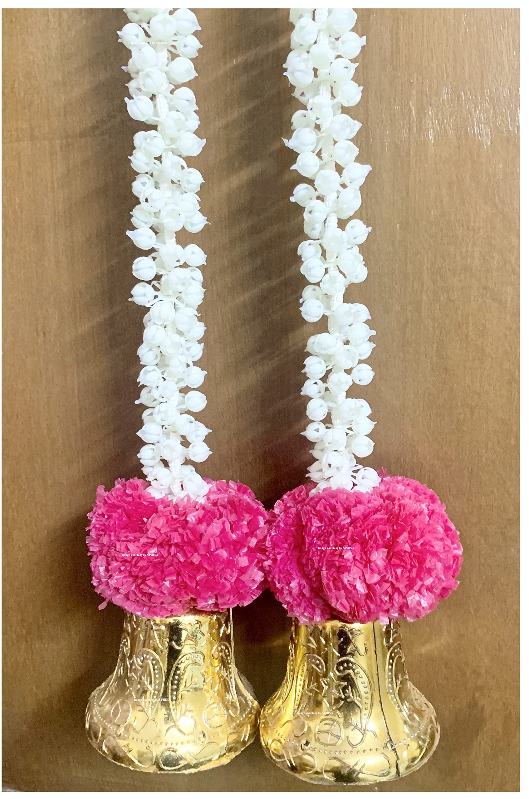 Sphinx artificial jasmine with fluffy marigold and big golden bells strings for decor/backdrop/front drop - (Dark Pink, 2)