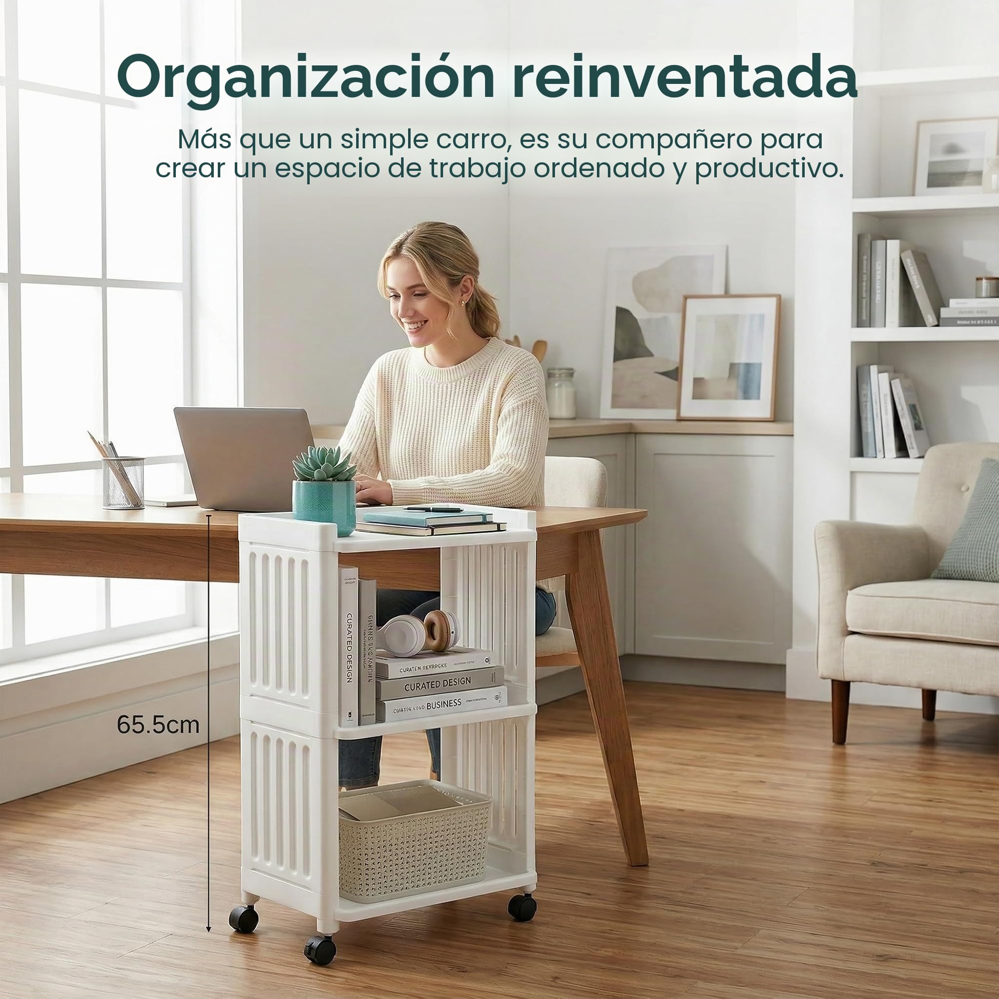 Carrito de Plástico con Ruedas de 3 Niveles, Carrito Auxiliar con 4Ruedas, Organizador de Almacenamiento con Ruedas Multiusos, Carro Almacenaje para Cocina, Baño, Salón, Lavandería y Oficina