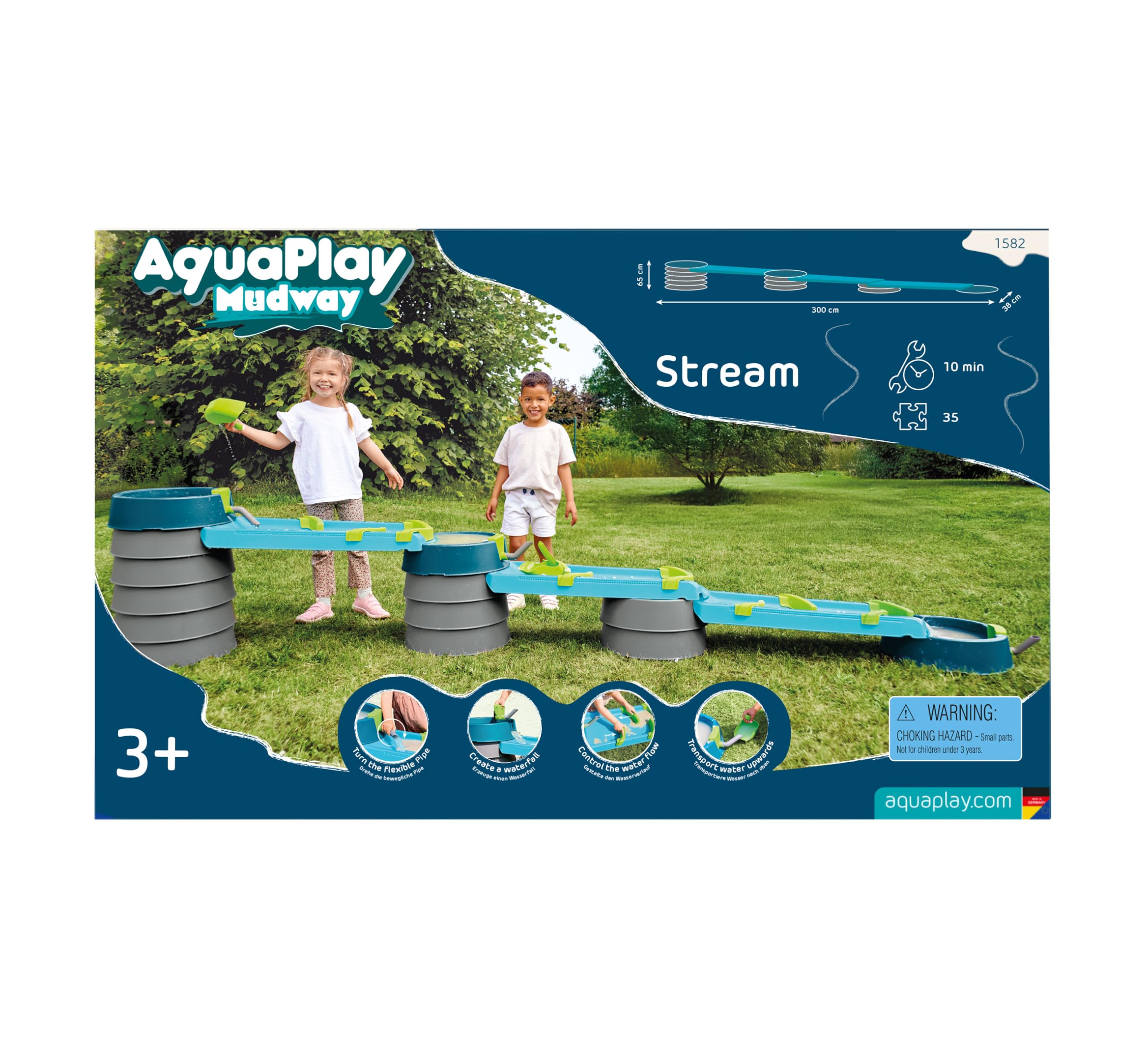 AquaPlay Mudway Stream - Circuit de Jeu d'eau et de Sable combiné avec écrous, bassins et curseurs, système d'emboîtement Flexible, résistant aux intempéries, Jeu d'eau d'extérieur connecté à la