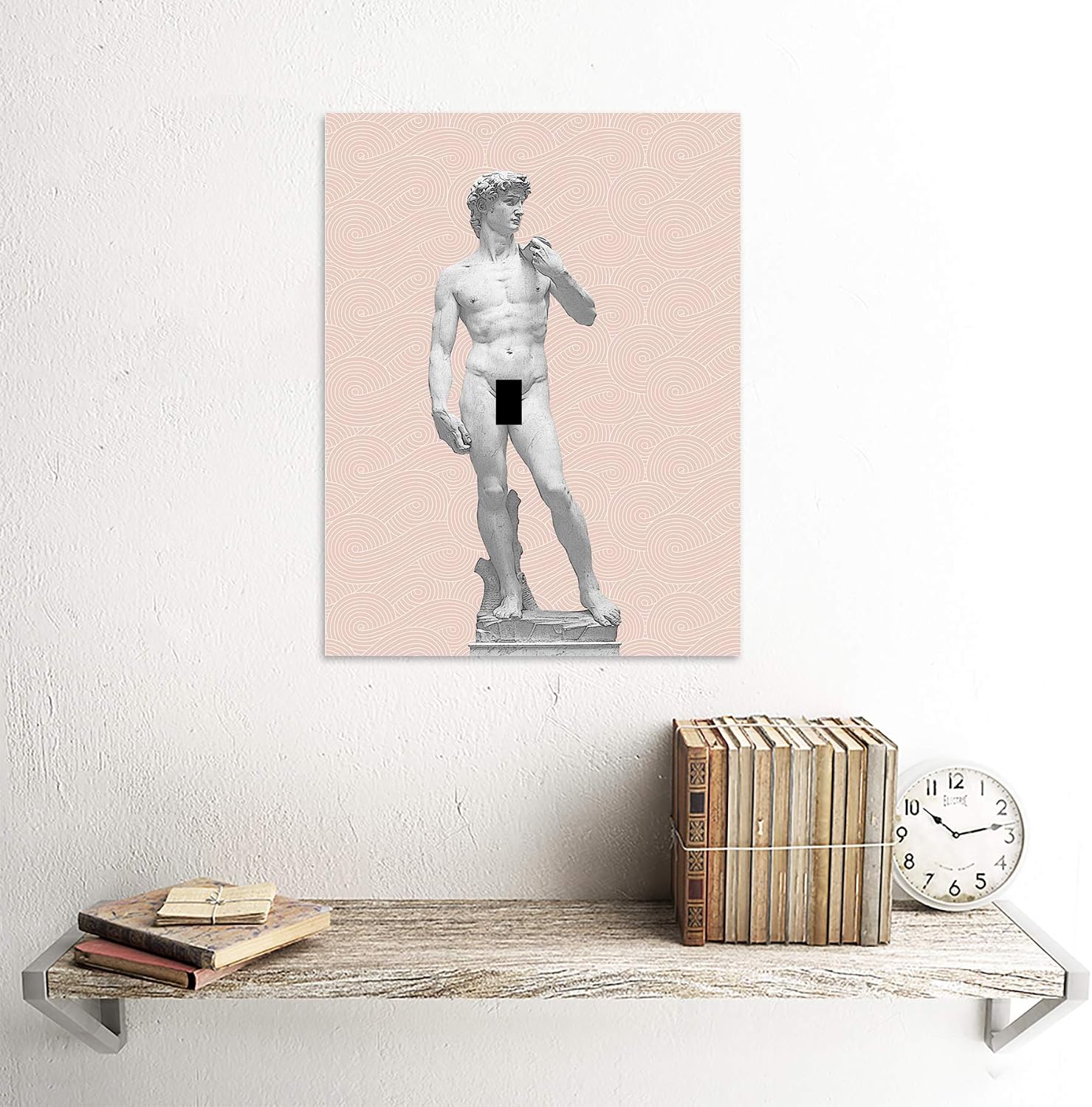 Artery8 Statue of David by Michelangelo Classic with Abstract Art Pink Greek Swirl Meander Unframed Wall Art Print Poster Home Decor Premium