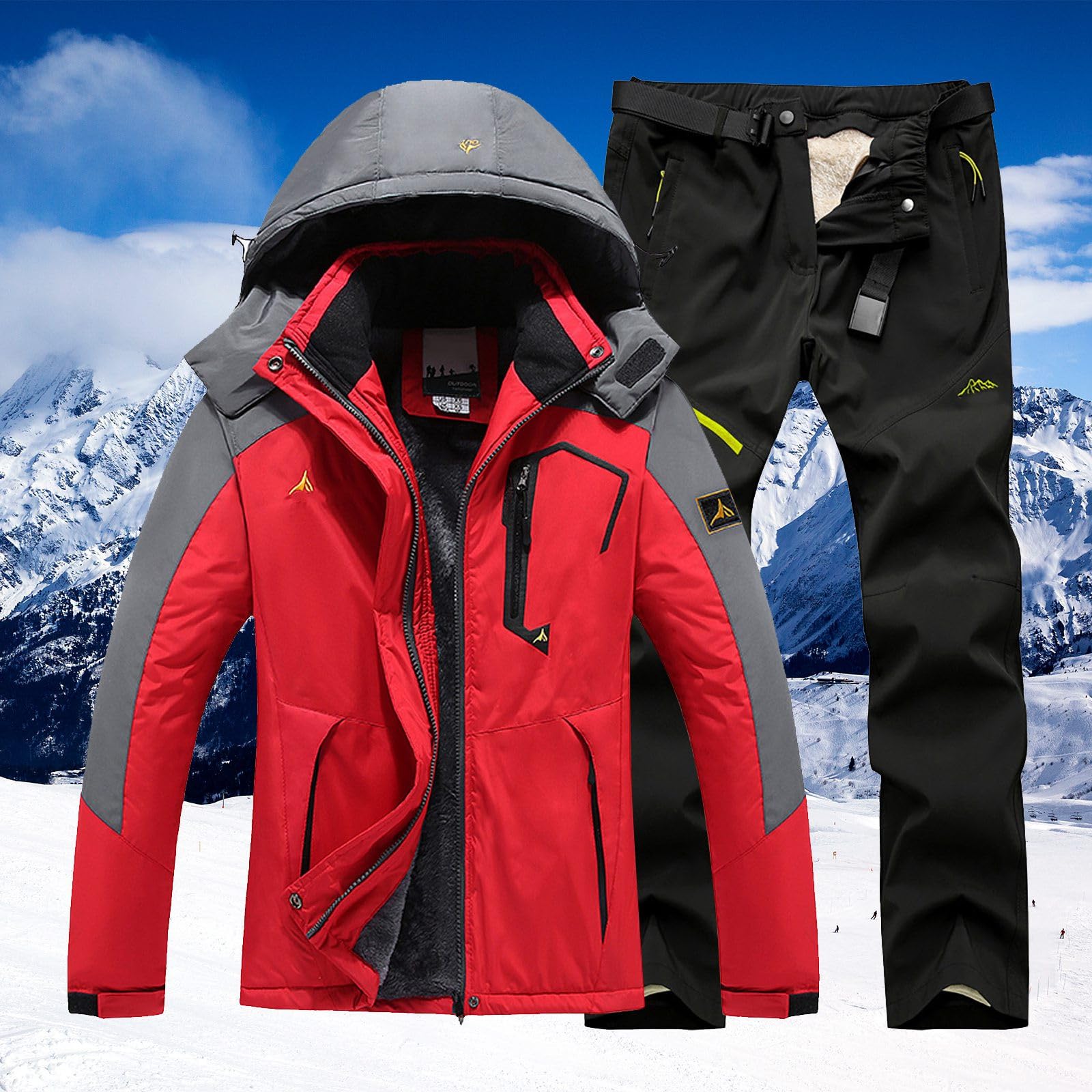 Generisch Abbigliamento da sci da uomo invernale con cappuccio, adatto per abbigliamento casual da sci