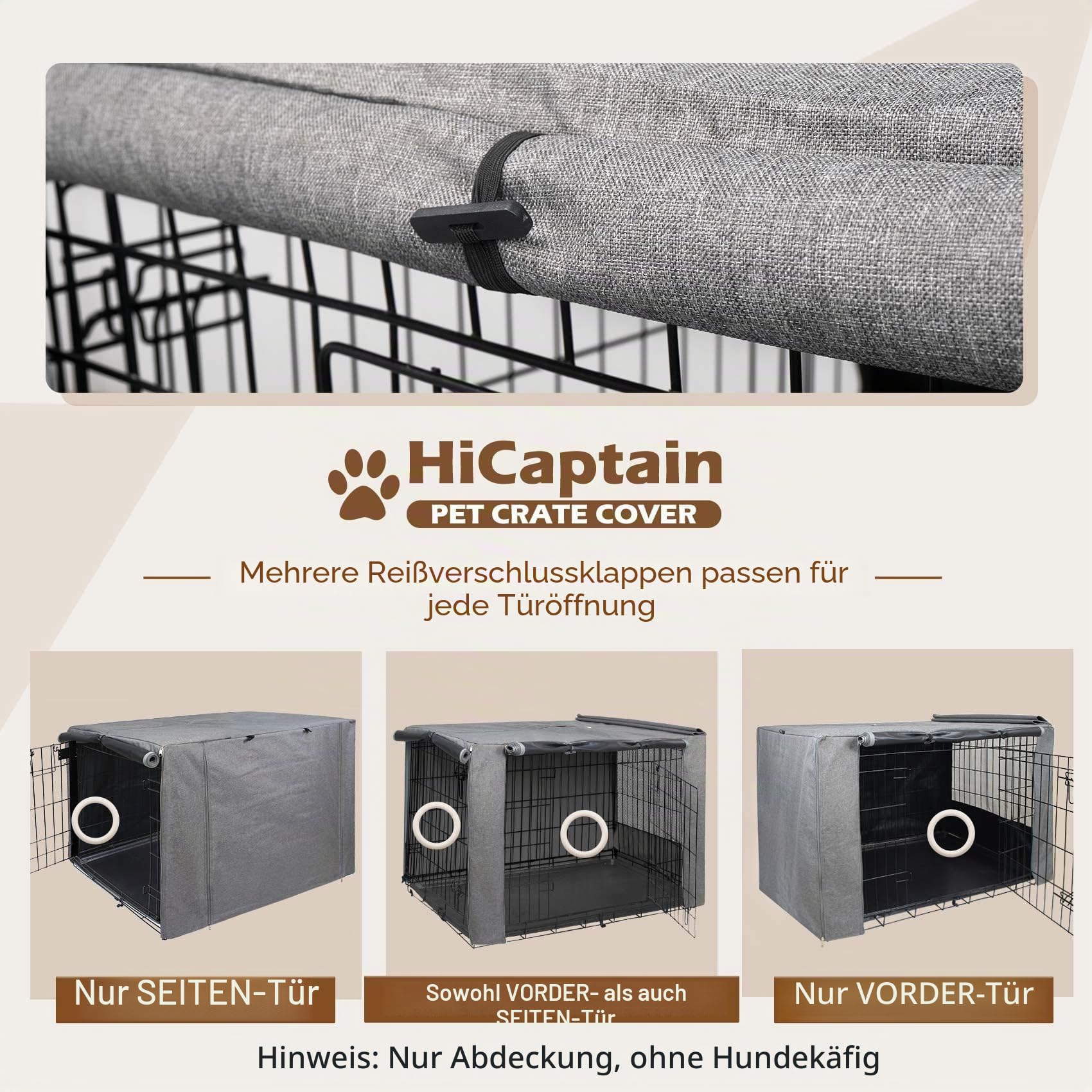 HiCaptain Hundekäfig-Abdeckung aus Metall, zusammenklappbar, für 91,4 cm Drahtkäfig, zweifarbig Grau