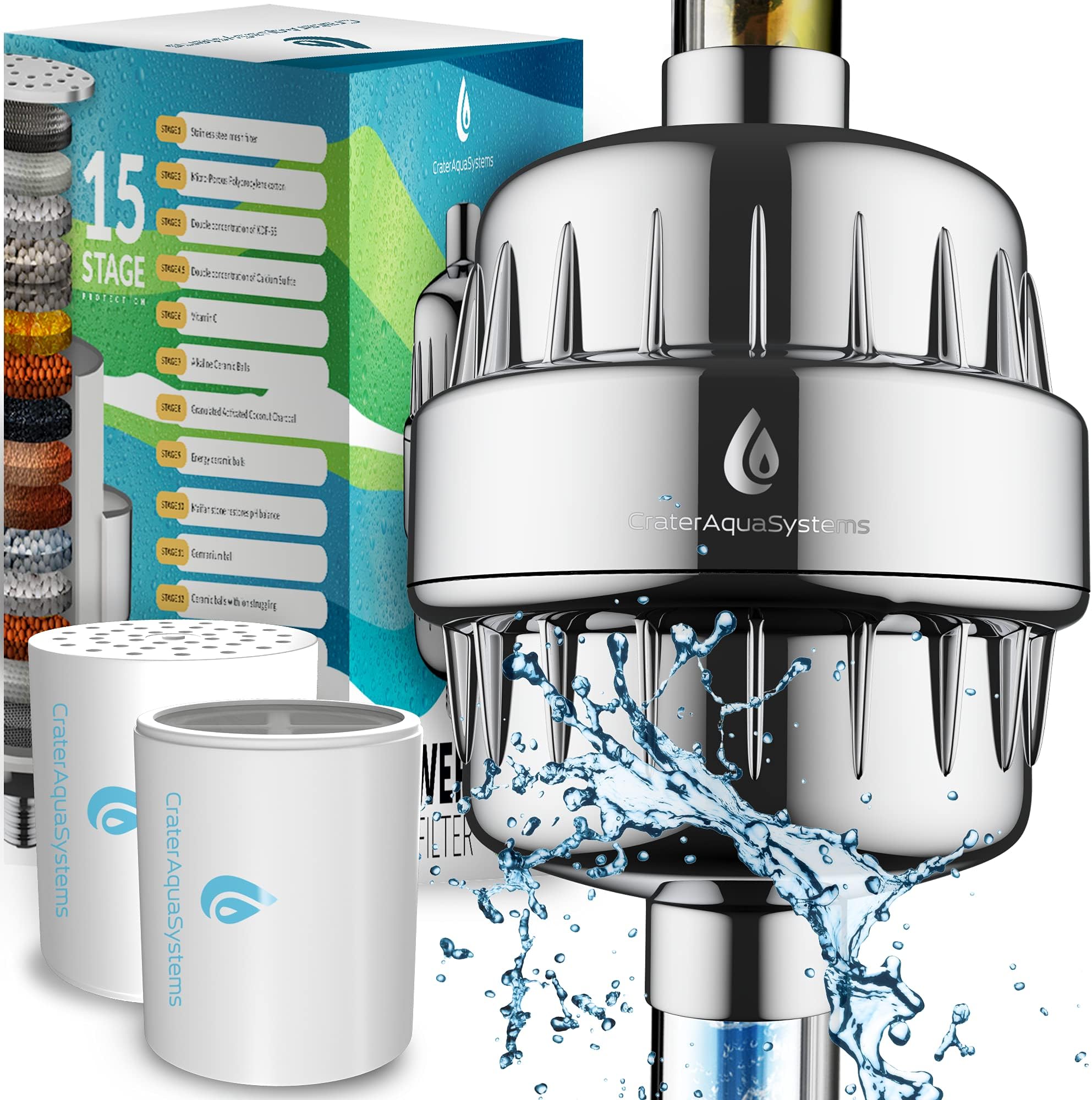 15 Stage Shower Water Filter to remove impurities 2 Cartridge for