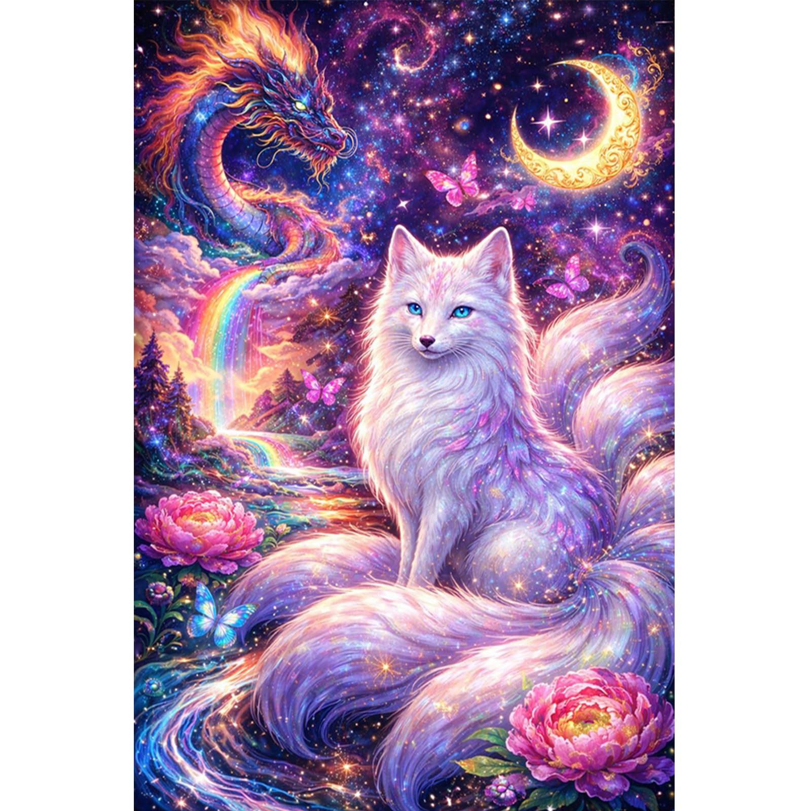 POETRYDRAW Foxs DIY 5D Full Round Drill Diamond Art Painting Kit for