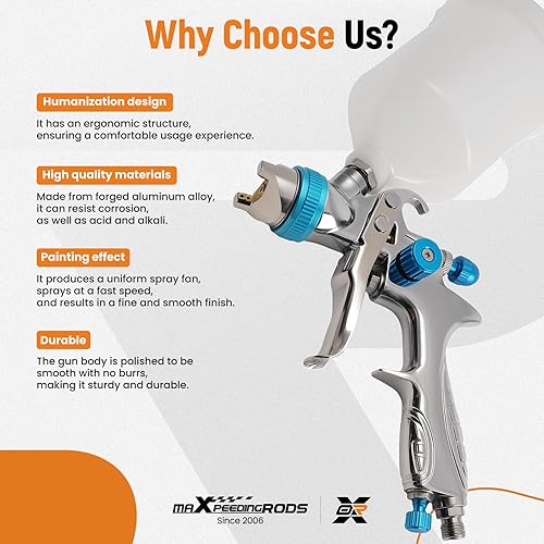 Miniatura 8 de maXpeedingrods HVLP - Pistola de pintura en aerosol para pintar muebles, paredes, proyectos de arte, repintado automotriz, pistola de pintura con
