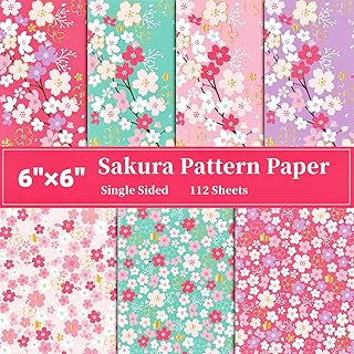 Sponsored Ad - CUTBLAJAT Cherry Blossom Bronzing Chiyo Origami Paper 6x6, 112 Sheets 7 Designs 6 Inch Square Single Sided ...