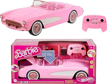 Barbie Hot Wheels RC Corvette from The Movie, Full-Function Remote-Control Toy Car Holds 2 Dolls