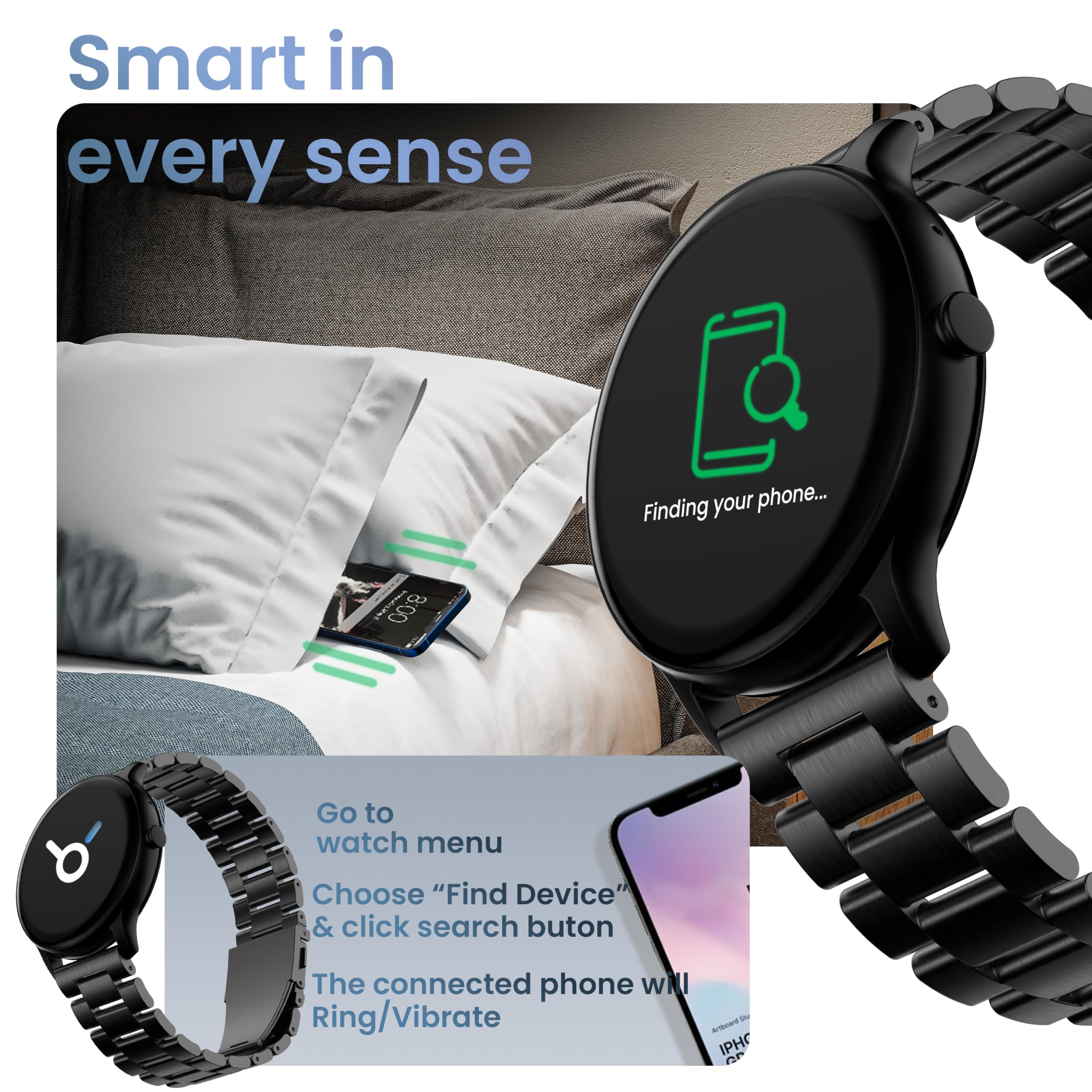 Boult Dire Smartwatch: zakrzywiony wyświetlacz HD 1,38 cala 2,5D, połączenia BT, jasność 500 nitów, IP67, ponad 250 tarcz zegarków, ponad 120 trybów sportowych, asystent głosowy AI, monitorowanie SpO2