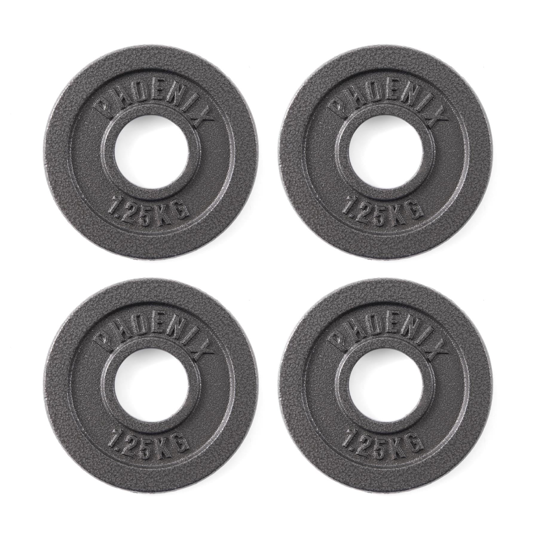 Phoenix Fitness Cast Iron Olympic Weight Plates - 2-Inch Free Weight Plate for Barbell Dumbbell Bars, Weightlifting & Strength Training at Home Gym - Set of 4, 1.25kg