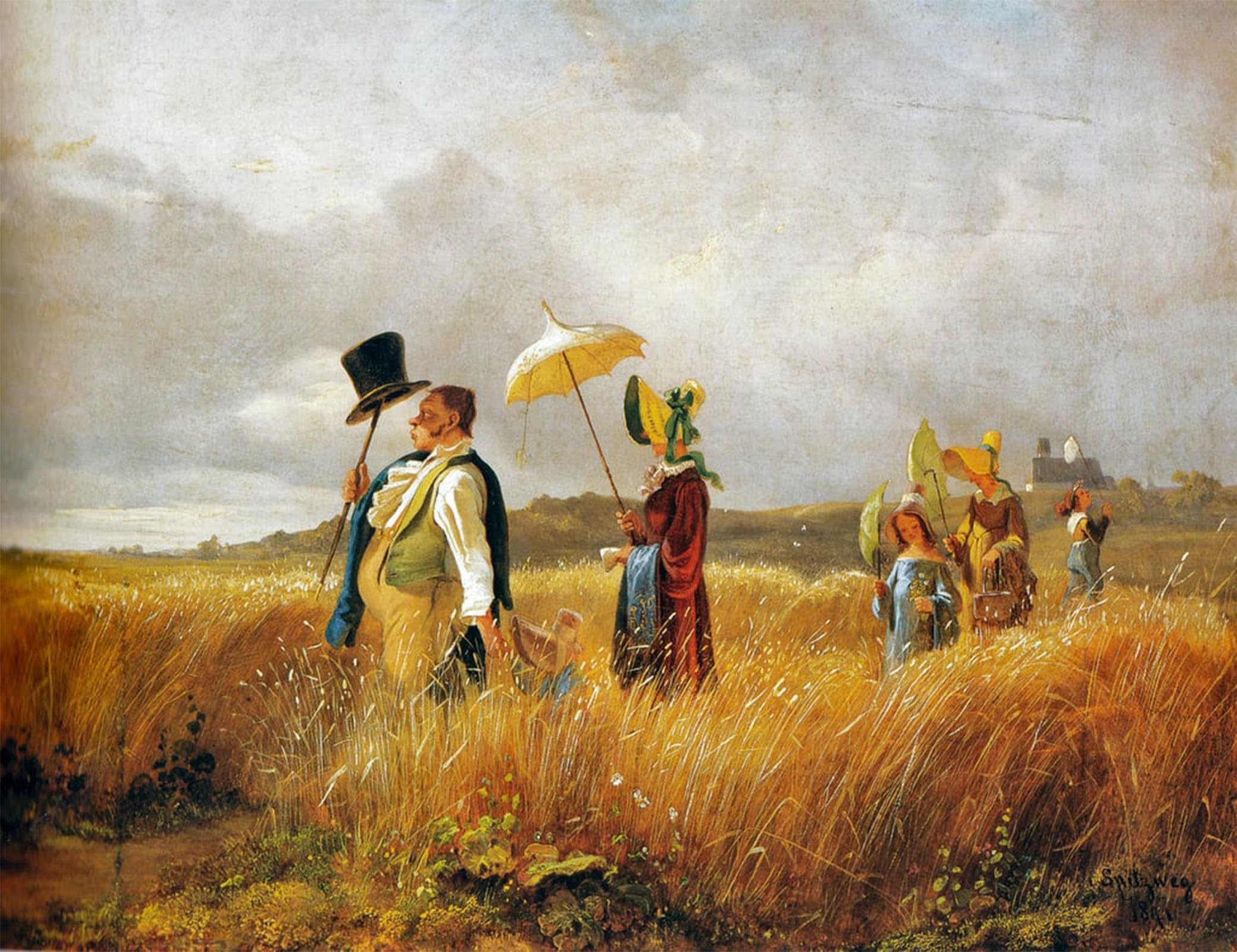 ARTXLXXBN Famous Painting Canvas Artwork Graffiti Print Sunday Stroll by Carl Spitzweg Portrait Canvas Image for Home Decor 60x90cm