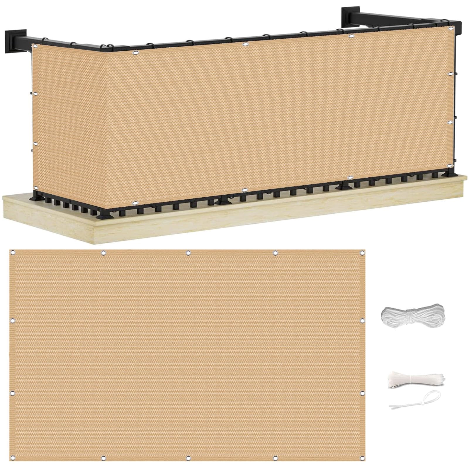 GJZQDKX Sand Yellow Balcony Cover 80x950 cm Wind & Sun Protection for Balcony Garden Patio Opaque Outdoor Privacy Solution