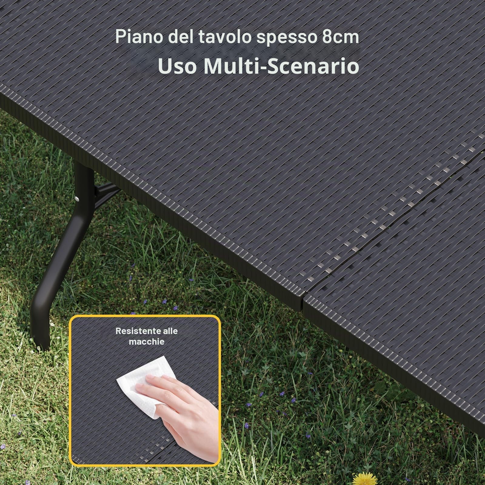 JUMMICO Set da Esterno 3 Pezzi Tavolo Giardino Pieghevole Effetto Rattan HDPE 300kg per Campeggio BBQ