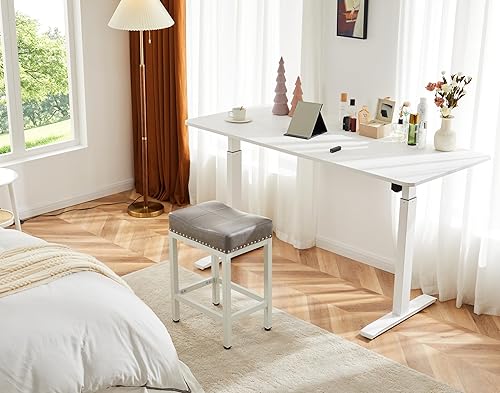 Miniatura 4 de Juego de 2 taburetes de bar, de altura de mostrador, sillas de bar de 24 pulgadas, taburetes de cocina con reposapiés, taburetes de cuero sintético