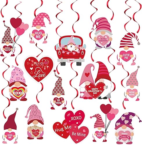 30 gnomos para el día de San Valentín, decoración de gnomos colgantes de San Valentín, espirales colgantes para el día de San Valentín, boda,