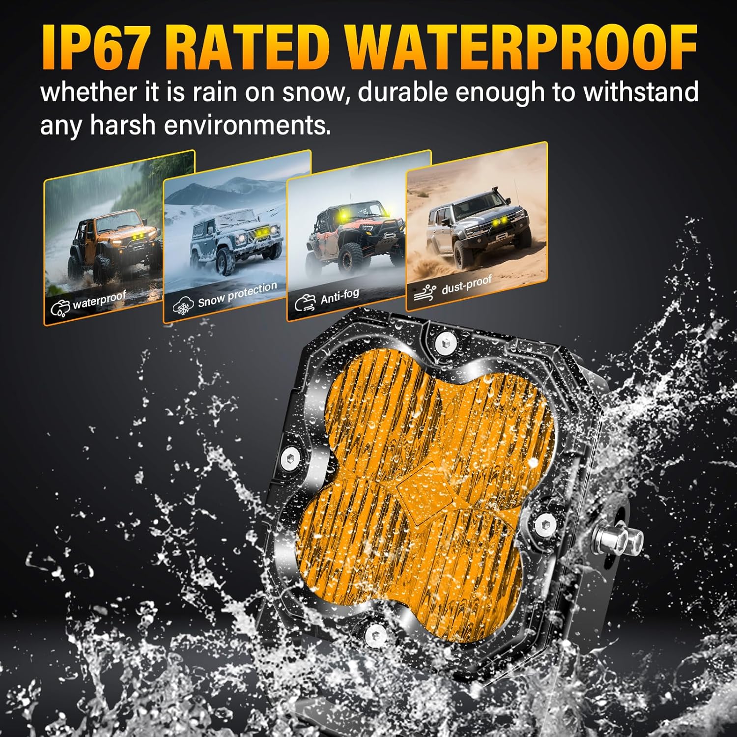 Willpower 4 inch 30W LED Light Bar with DT Wiring, Amber Flood Beam Off Road 4X4 Driving Fog Lights,Waterproof Led Work Lamp for Vehicle 4WD Car ATV UTV SUV Truck Tractor Trailer, 12V 24V DC