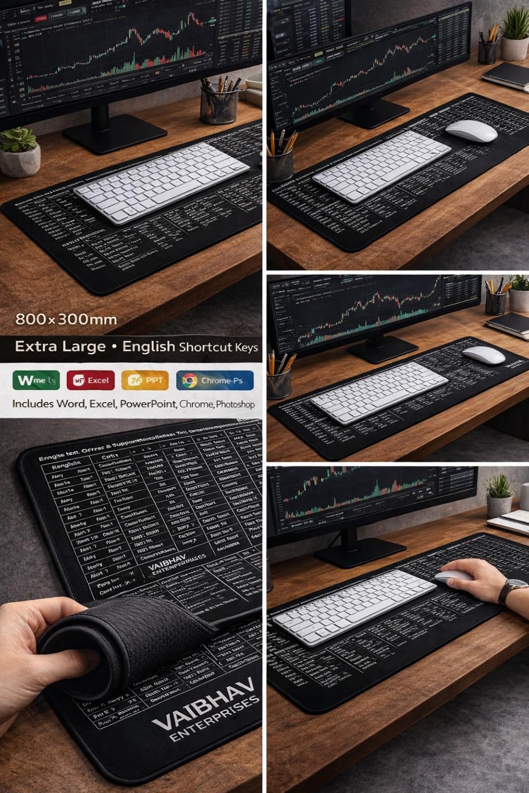 VAIBHAV ENTERPRISES XXL Computer Shortcut Keys Mouse Pad Desk Mat, Quick Reference for Excel, Word, PowerPoint, Photoshop & CAD, Extended Non-Slip Gaming & Office Mousepad 1