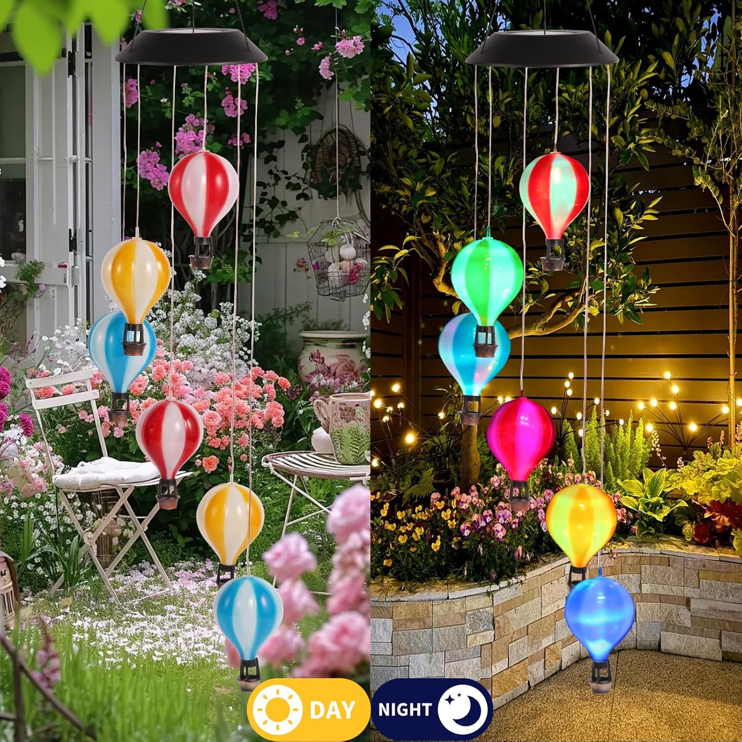Solar Wind Chimes for Outside, Color Changing Hot Air Balloon Wind Chimes Solar Lights for Outside Garden Outdoor Patio Décor, Gifts for Mom Birthday Gifts for Women Grandma Wife Friend - Image 2
