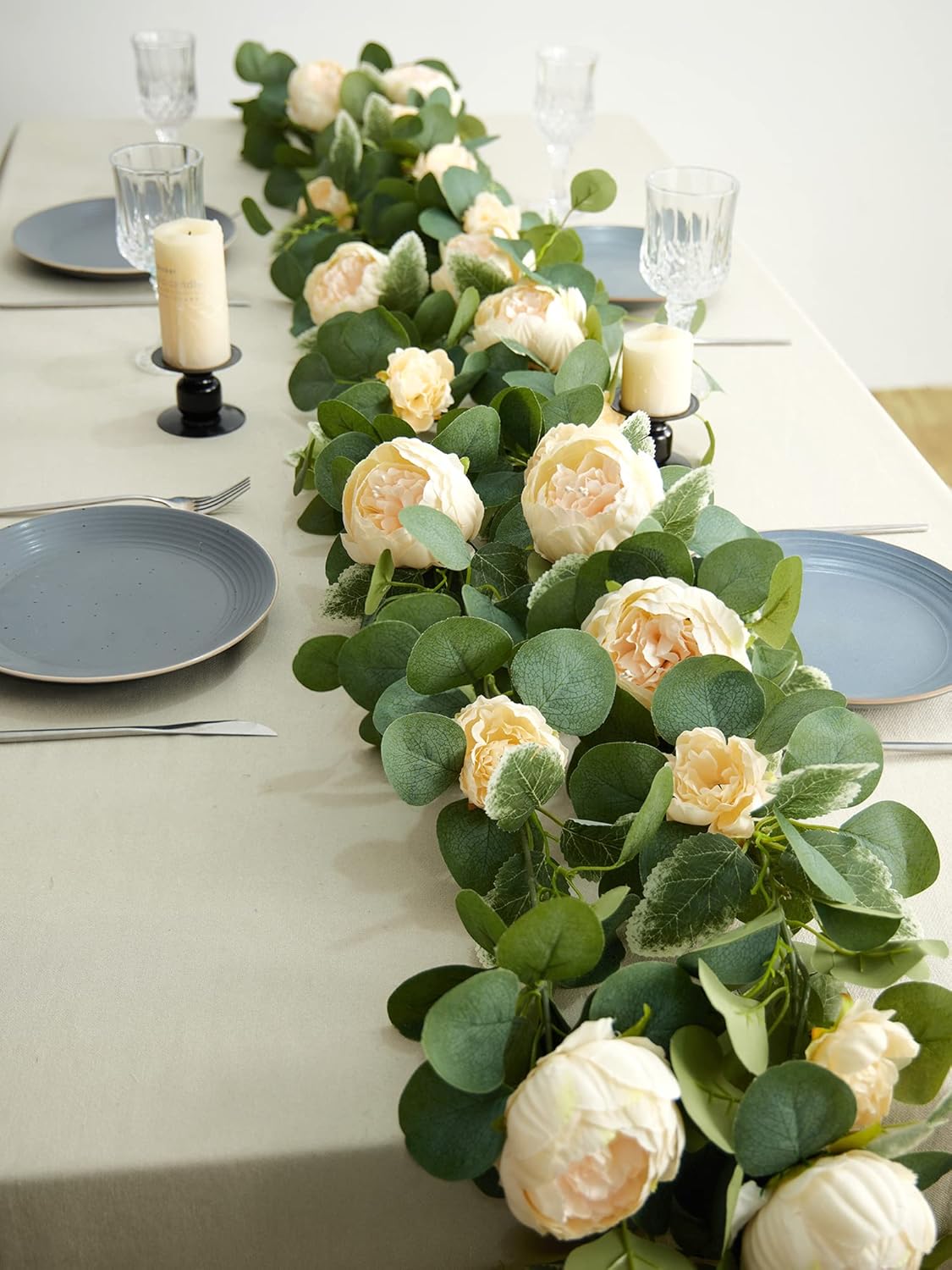 MISSPIN 2pcs Artificial Flowers Garland Spring Eucalyptus Garland Vintage Fake Flower Peony Rose Vine Greenery Decorative Wall Hanging Plant for Wedding Arch Door Arrangement Party Decor - Image 6